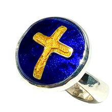 Load image into Gallery viewer, Cloisonné Golden Cross in Midnight Blue Ring