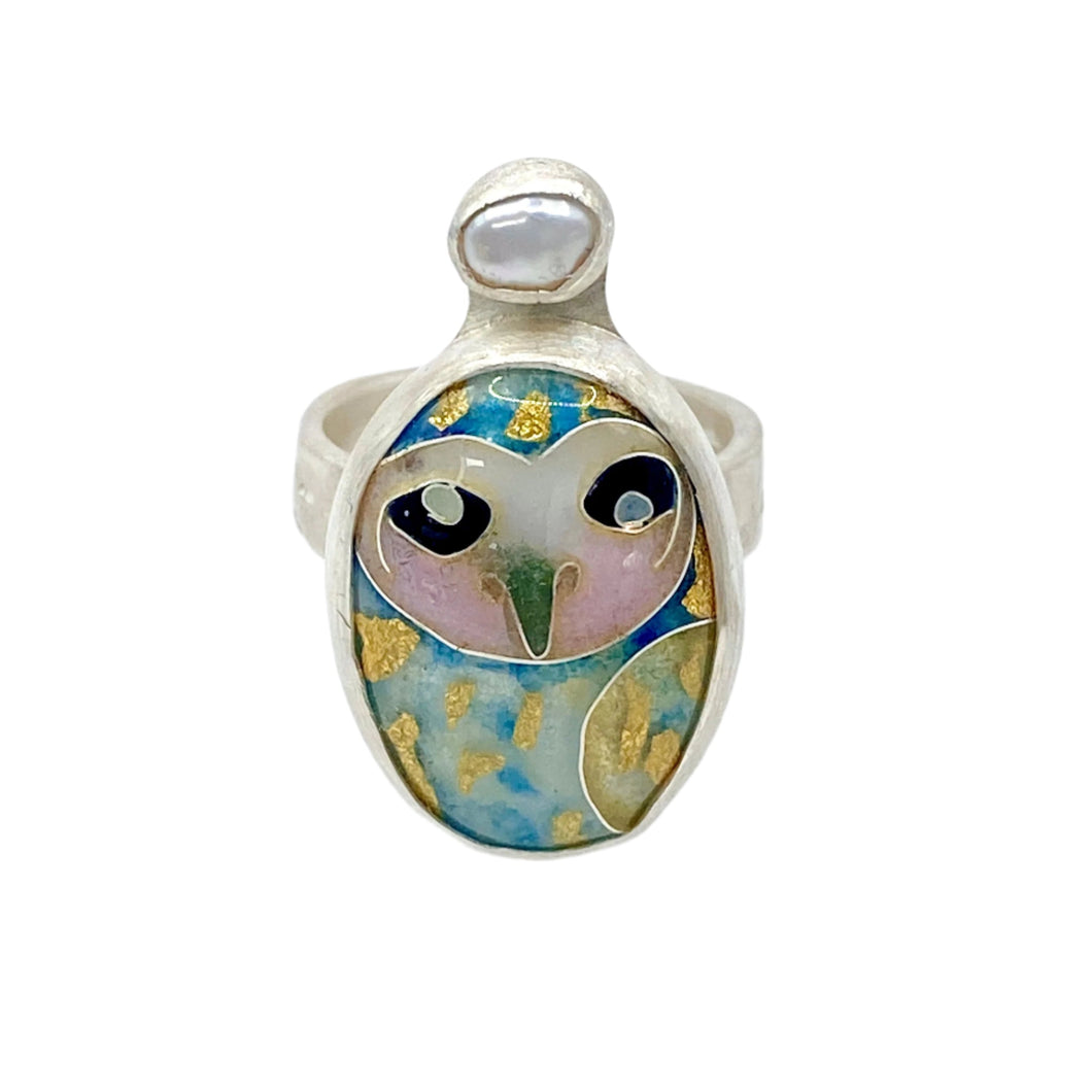 Cloisonné Barn Owl Ring