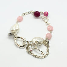 Load image into Gallery viewer, Liquid Silver Bracelet - White Baroque Pearl and Pink Opal Bead (medium)