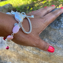 Load image into Gallery viewer, Liquid Silver Bracelet - White Baroque Pearl and Pink Opal Bead (small)