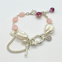 Load image into Gallery viewer, Liquid Silver Bracelet - White Baroque Pearl and Pink Opal Bead (large)