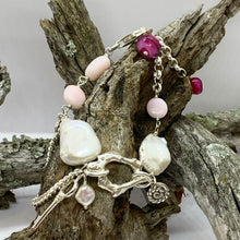 Load image into Gallery viewer, Liquid Silver Bracelet - White Baroque Pearl and Pink Opal Bead (small)