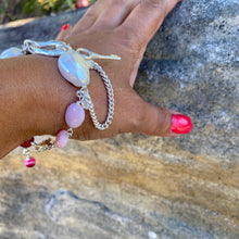 Load image into Gallery viewer, Liquid Silver Bracelet - White Baroque Pearl and Pink Opal Bead (large)